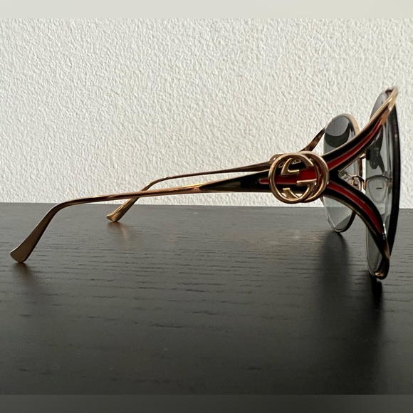 GUCCI GG 0225s 001 Oversized Round Gold Grey Sunglasses - Picture 4 of 11